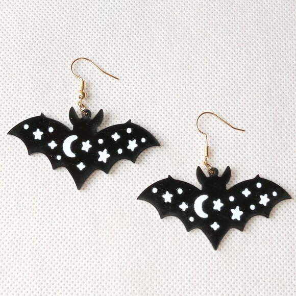 Halloween Bat Moon & Stars Earrings, Ladies Earrings - Picture 3 of 4